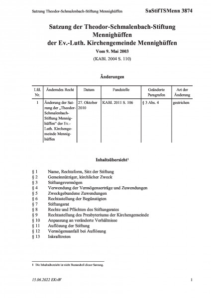 3874 Satzung Theodor-Schmalenbach-Stiftung Mennighüffen
