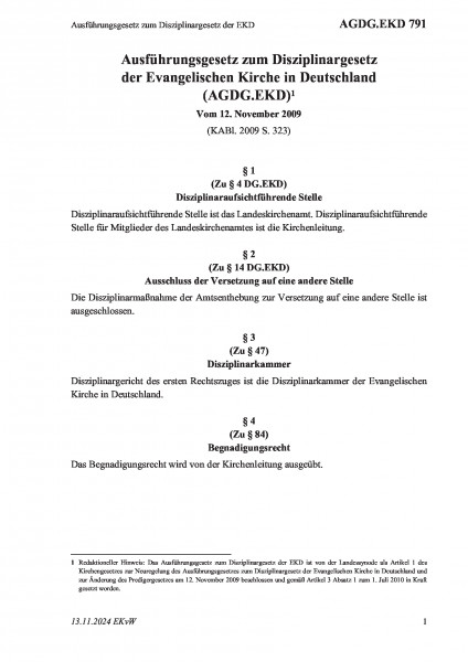 791 Ausführungsgesetz zum Disziplinargesetz der EKD