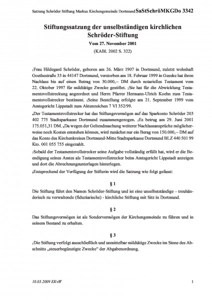 3342 Satzung Schröder Stiftung Markus Kirchengemeinde Dortmund