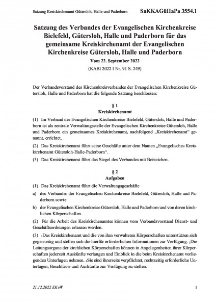 3554.1 Satzung Kreiskirchenamt Gütersloh, Halle und Paderborn