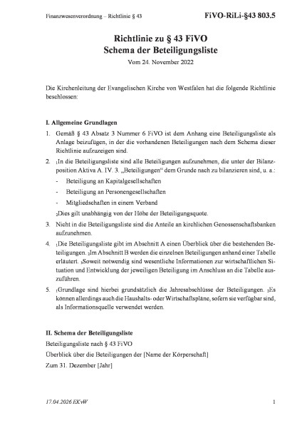 803.5 Finanzwesenverordnung – Richtlinie § 43