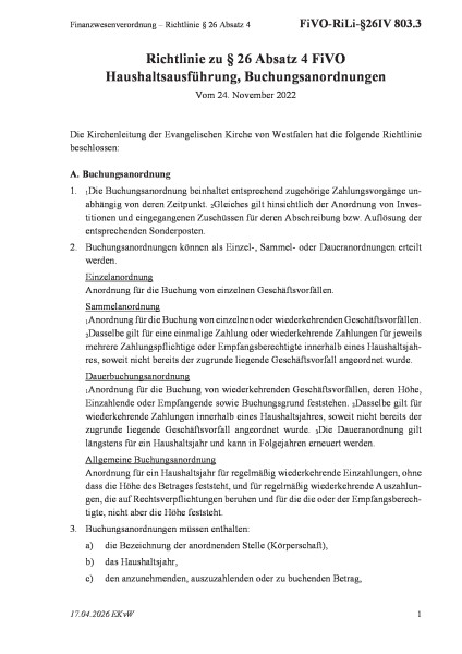 803.3 Finanzwesenverordnung – Richtlinie § 26 Absatz 4