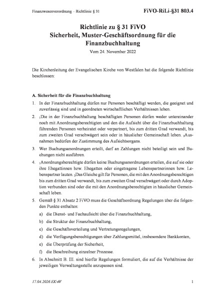 803.4 Finanzwesenverordnung – Richtlinie § 31