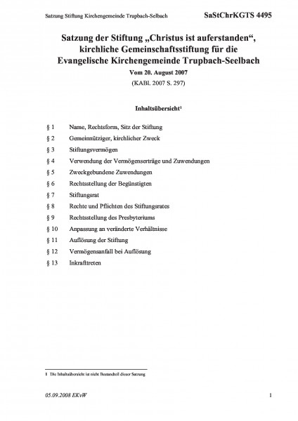 4495 Satzung Stiftung Kirchengemeinde Trupbach-Selbach