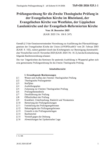 525.1-1 Theologische Prüfungsordnung II – ab Kohorte 01.04.2026