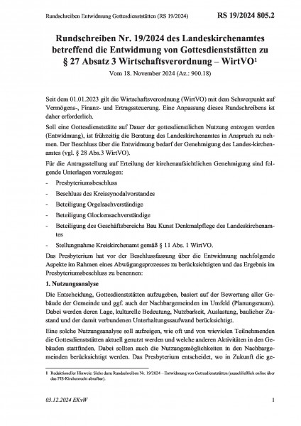 805.2 Rundschreiben Entwidmung Gottesdienststätten (RS 19/2024)