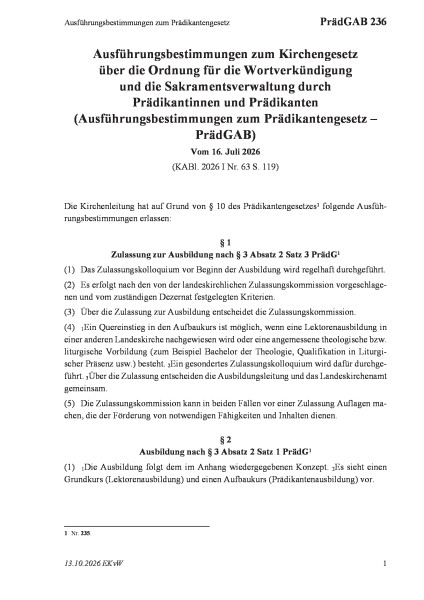 236 Ausführungsbestimmungen zum Prädikantengesetz