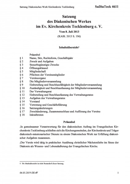 4611 Satzung Diakonisches Werk Kirchenkreis Tecklenburg