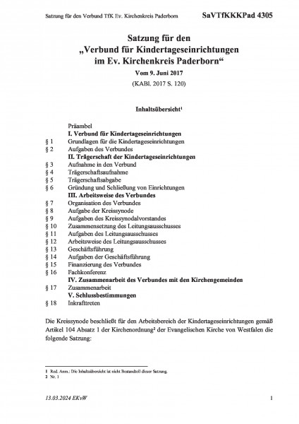 4305 Satzung für den Verbund TfK Ev. Kirchenkreis Paderborn