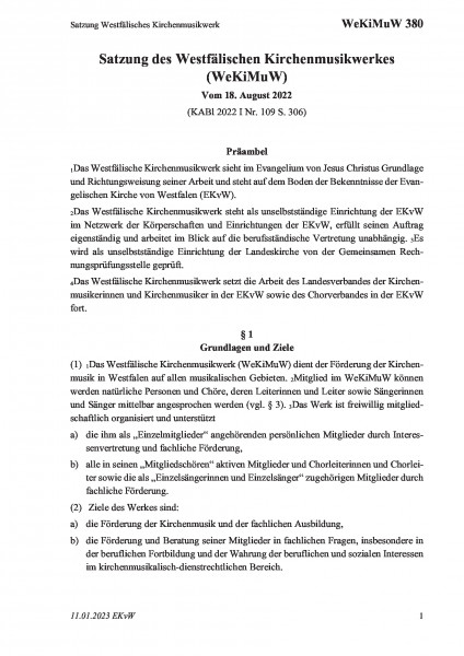 380 Satzung Westfälisches Kirchenmusikwerk