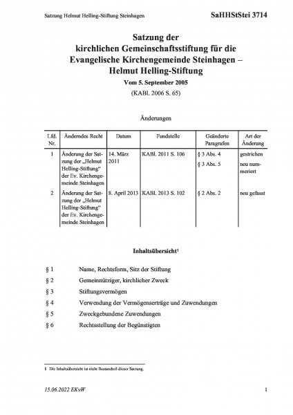 3714 Satzung Helmut Helling-Stiftung Steinhagen