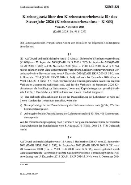 831 Kirchensteuerbeschluss 2026