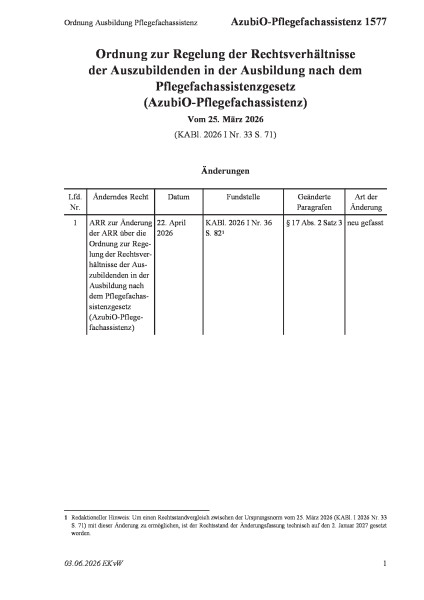 1577 Ordnung Ausbildung Pflegefachassistenz