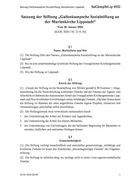 4522 Satzung Gallenkampsche Sozialstiftung Marienkirche Lippstadt