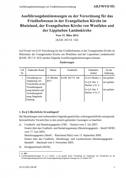 951 Ausführungsbestimmungen zur Friedhofswesenverordnung