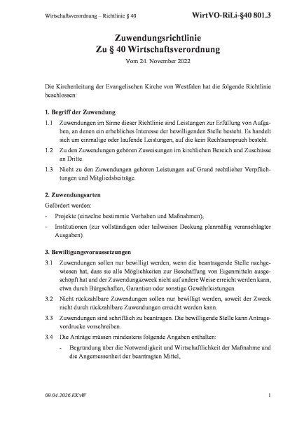 801.3 Wirtschaftsverordnung – Richtlinie § 40